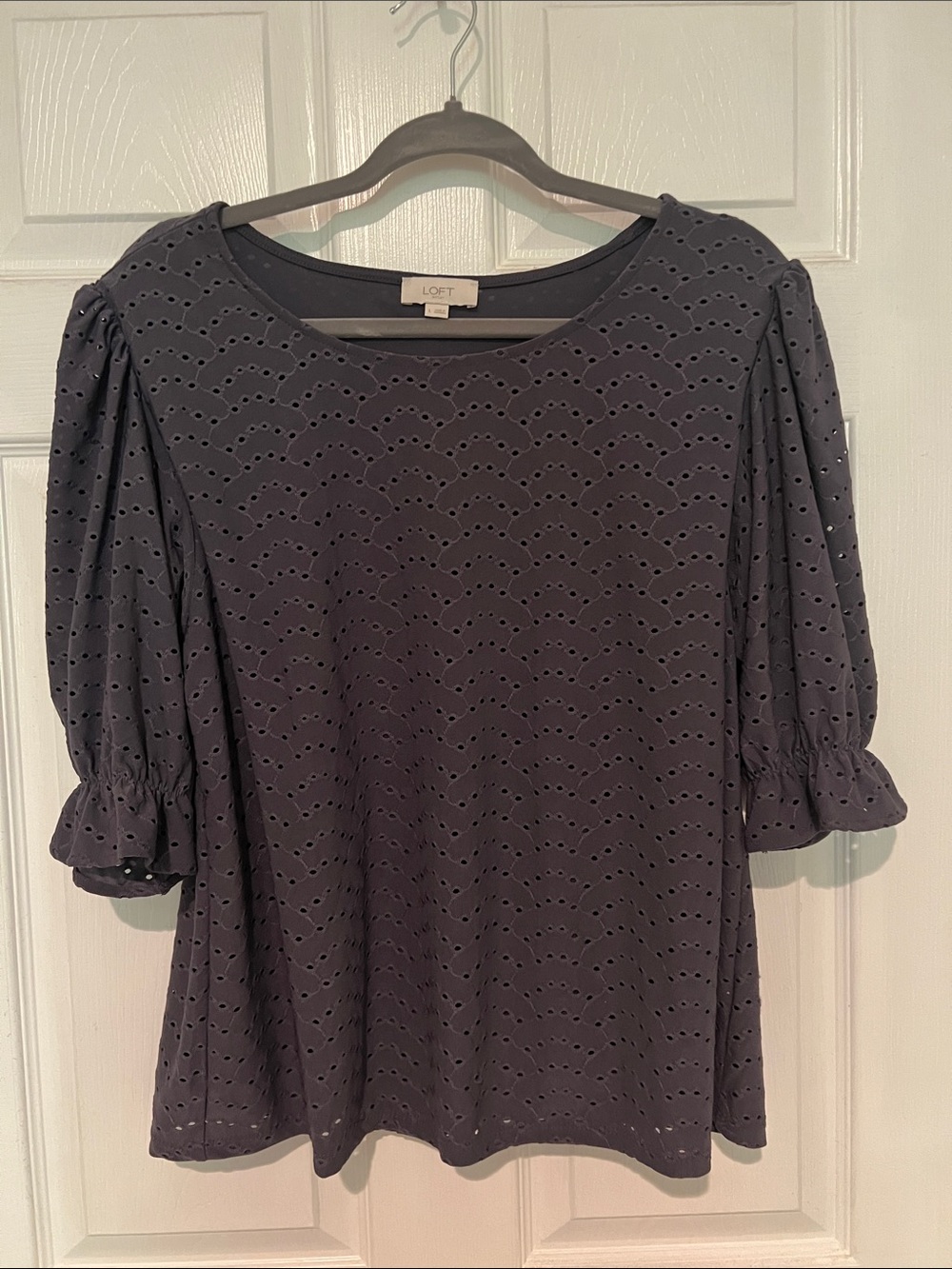LOFT Eyelet Puff-Sleeve Blouse